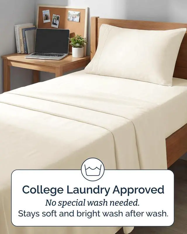Alt view image 6 of 7 - Twin XL 4 Piece Sheet Set - Comfy Breathable & Cooling - Ultra-Soft Hotel Luxury Bedding Set w/ 8-16 Inch Deep Pockets - 1 Flat & 1 Fitted Sheet & 2 Pillowcases - Wrinkle Free & Easy Care - Off White