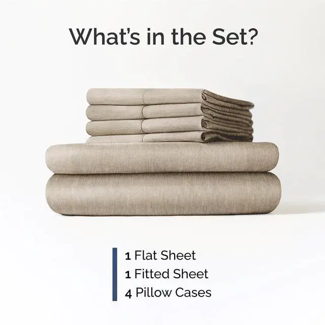 Alt view image 2 of 7 - King 6 Piece Sheet Set - Comfy Breathable & Cooling - Soft Hotel Luxury Bedding Set with 8-16 Inch Deep Pockets - 1 Flat & 1 Fitted Sheet & 4 Pillowcases - Wrinkle Free & Easy Care - Heathered Beige