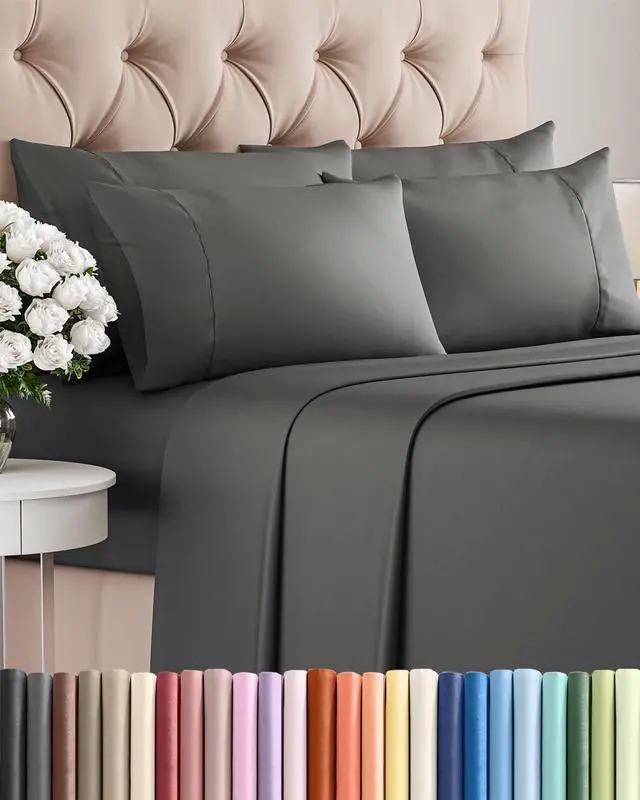 Main image of King 6 Piece Sheet Set - Comfy Breathable & Cooling - Ultra Soft Hotel Luxury Bedding Set w/ 8-16 Inch Deep Pockets - 1 Flat & 1 Fitted Sheet & 4 Pillowcases - Wrinkle Free and Easy Care - Charcoal