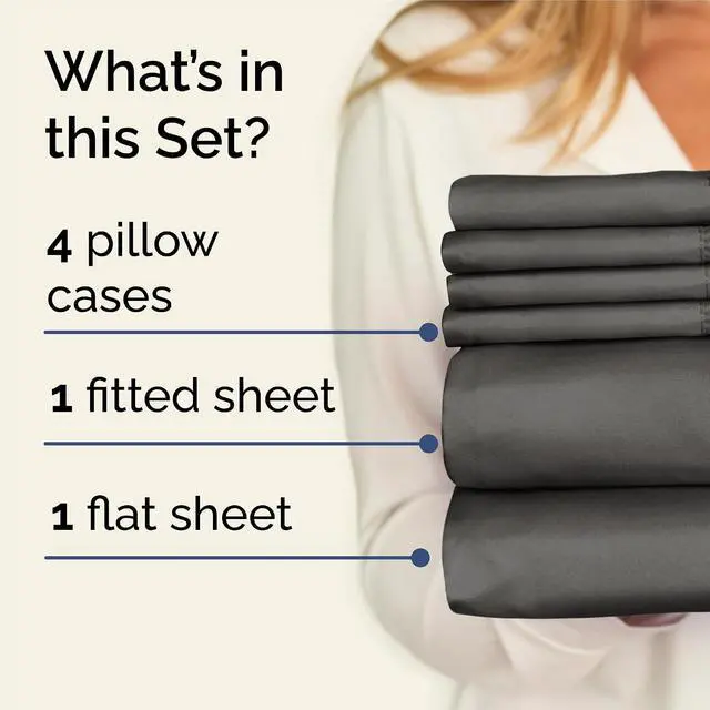 Alt view image 2 of 7 - King 6 Piece Sheet Set - Comfy Breathable & Cooling - Ultra Soft Hotel Luxury Bedding Set w/ 8-16 Inch Deep Pockets - 1 Flat & 1 Fitted Sheet & 4 Pillowcases - Wrinkle Free and Easy Care - Charcoal