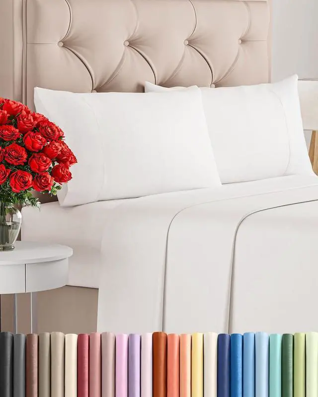 Main image of Twin 4 Piece Sheet Set - Comfy Breathable & Cooling - Ultra Soft Hotel Luxury Bedding Set w/ 8-16 Inch Deep Pockets - 1 Flat & 1 Fitted Sheet & 2 Pillowcases - Wrinkle Free & Easy Care - Antique White