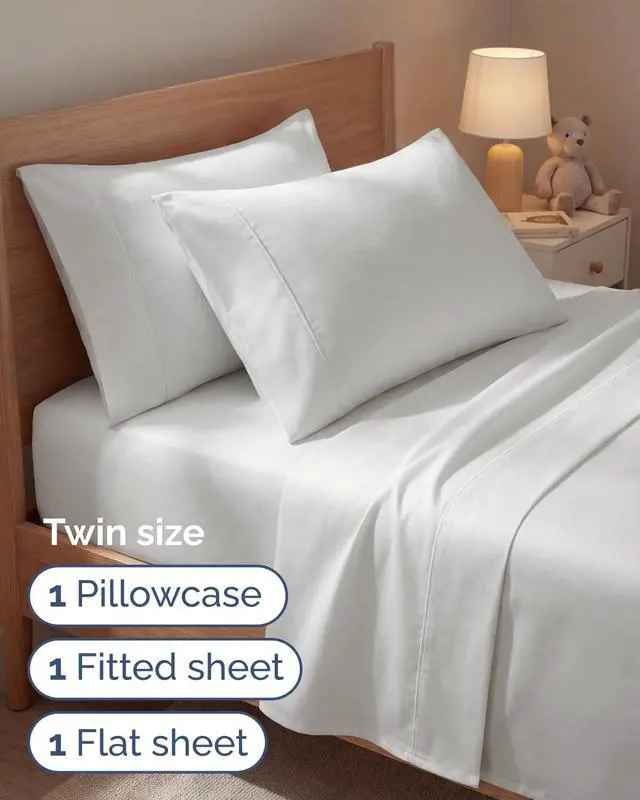 Alt view image 3 of 7 - Twin 4 Piece Sheet Set - Comfy Breathable & Cooling - Ultra Soft Hotel Luxury Bedding Set w/ 8-16 Inch Deep Pockets - 1 Flat & 1 Fitted Sheet & 2 Pillowcases - Wrinkle Free & Easy Care - Antique White