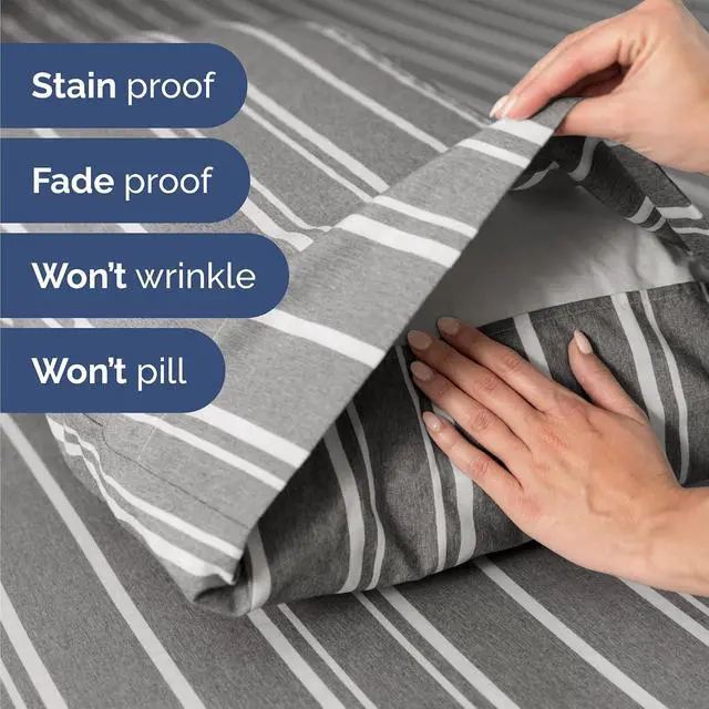 Alt view image 5 of 7 - Queen 6 Piece Sheet Set - Comfy Breathable & Cooling - Soft Hotel Luxury Bedding Set with 8-16 Inch Deep Pockets - 1 Flat & 1 Fitted Sheet & 4 Pillowcases - Wrinkle Free & Easy Care - Grey Stripes 3