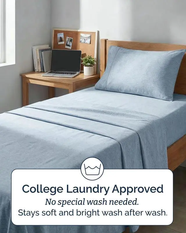 Alt view image 6 of 7 - Twin XL 4 Piece Sheet Set - Comfy Breathable & Cooling - Soft Hotel Luxury Bedding Set with 8-16 Inch Deep Pockets - 1 Flat & 1 Fitted Sheet & 2 Pillowcases - Wrinkle Free & Easy Care - Heathered Blue