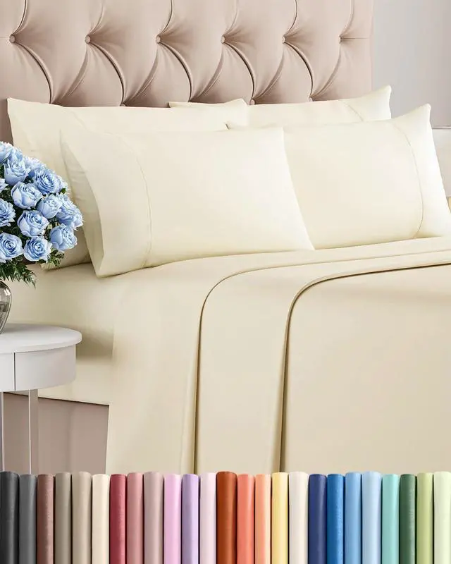Main image of Full 6 Piece Sheet Set - Comfy Breathable & Cooling - Ultra-Soft Hotel Luxury Bedding Set with 8-16 Inch Deep Pockets - 1 Flat & 1 Fitted Sheet & 4 Pillowcases - Wrinkle Free & Easy Care - Off White