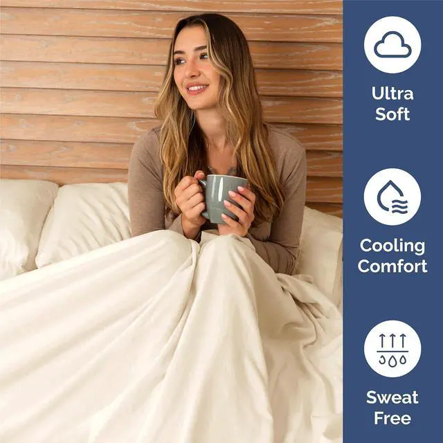Alt view image 4 of 7 - Full 6 Piece Sheet Set - Comfy Breathable & Cooling - Ultra-Soft Hotel Luxury Bedding Set with 8-16 Inch Deep Pockets - 1 Flat & 1 Fitted Sheet & 4 Pillowcases - Wrinkle Free & Easy Care - Off White