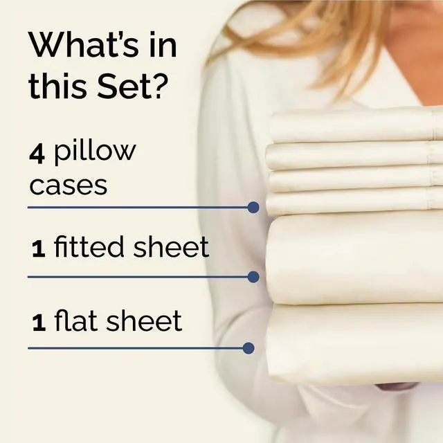Alt view image 2 of 7 - Full 6 Piece Sheet Set - Comfy Breathable & Cooling - Ultra-Soft Hotel Luxury Bedding Set with 8-16 Inch Deep Pockets - 1 Flat & 1 Fitted Sheet & 4 Pillowcases - Wrinkle Free & Easy Care - Off White