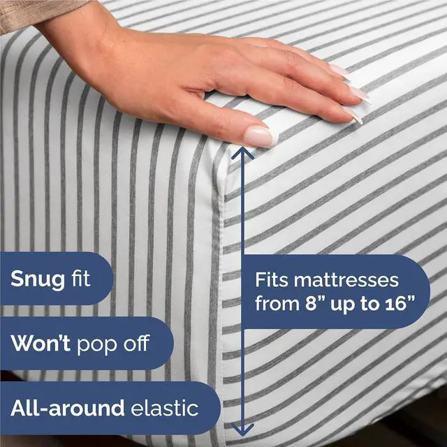 Alt view image 3 of 7 - Full 6 Piece Sheet Set - Comfy Breathable & Cooling - Soft Hotel Luxury Bedding Set with 8-16 Inch Deep Pockets - 1 Flat & 1 Fitted Sheet & 4 Pillowcases - Wrinkle Free & Easy Care - Grey Stripes 2