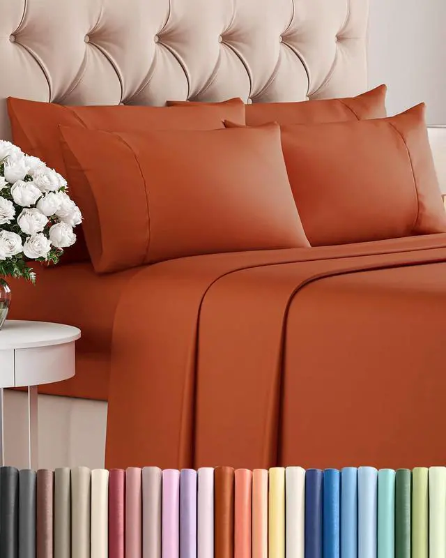 Main image of King 6 Piece Sheet Set - Comfy Breathable & Cooling - Ultra-Soft Hotel Luxury Bedding Set with 8-16 Inch Deep Pockets - 1 Flat & 1 Fitted Sheet & 4 Pillowcases - Wrinkle Free & Easy Care - Terracotta