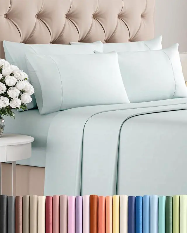 Main image of Full 6 Piece Sheet Set - Comfy Breathable & Cooling - Ultra Soft Hotel Luxury Bedding Set w/ 8-16 Inch Deep Pockets - 1 Flat & 1 Fitted Sheet & 4 Pillowcases - Wrinkle Free and Easy Care - Ice Blue