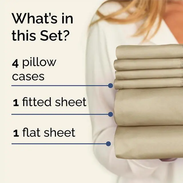 Alt view image 2 of 7 - King 6 Piece Sheet Set - Comfy Breathable & Cooling - Ultra Soft Hotel Luxury Bedding Set with 8-16 Inch Deep Pockets - 1 Flat & 1 Fitted Sheet & 4 Pillowcases - Cozy, Wrinkle Free & Easy Care - Beige