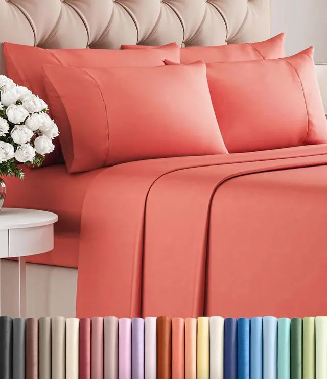 Main image of King 6 Piece Sheet Set - Comfy Breathable & Cooling - Ultra Soft Hotel Luxury Bedding Set with 8-16 Inch Deep Pockets - 1 Flat & 1 Fitted Sheet & 4 Pillowcases - Cozy, Wrinkle Free & Easy Care - Coral