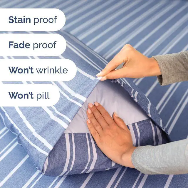Alt view image 5 of 7 - Queen 6 Piece Sheet Set - Comfy Breathable & Cooling - Soft Hotel Luxury Bedding Set with 8-16 Inch Deep Pockets - 1 Flat & 1 Fitted Sheet & 4 Pillowcases - Wrinkle Free & Easy Care - Blue Stripes 3