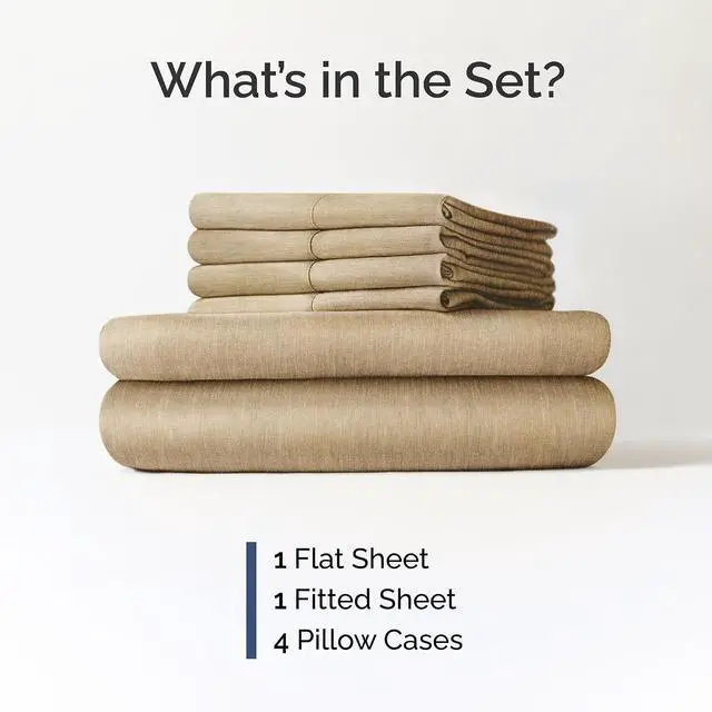 Alt view image 2 of 7 - Cal King 6 Piece Sheet Set - Comfy Breathable & Cooling - Soft Hotel Luxury Bedding Set with 8-16 Inch Deep Pockets - 1 Flat & 1 Fitted Sheet & 4 Pillowcases - Wrinkle Free & Easy Care - Heathered Tan