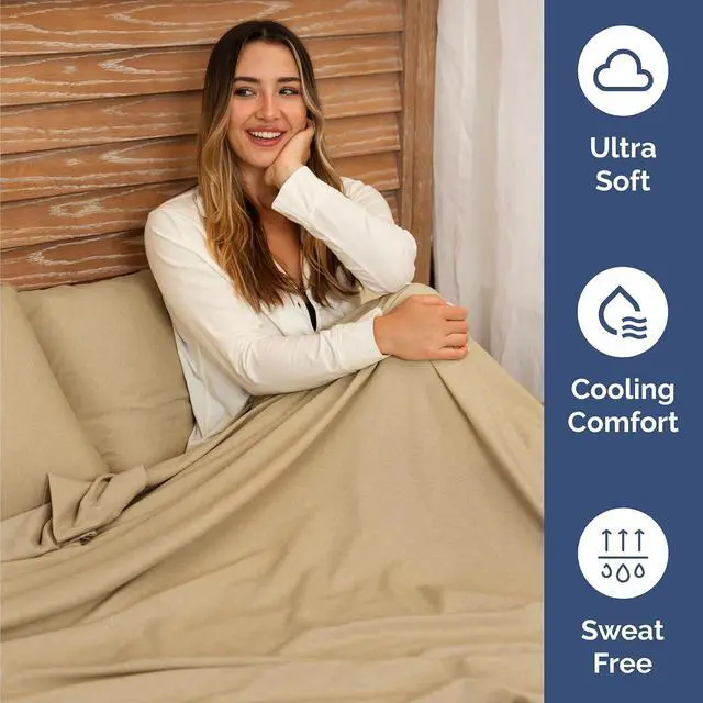 Alt view image 4 of 7 - Cal King 6 Piece Sheet Set - Comfy Breathable & Cooling - Soft Hotel Luxury Bedding Set with 8-16 Inch Deep Pockets - 1 Flat & 1 Fitted Sheet & 4 Pillowcases - Wrinkle Free & Easy Care - Heathered Tan