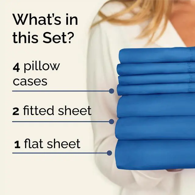 Alt view image 2 of 7 - Split King 7 Piece Sheet Set - Comfy Breathable & Cooling - Soft Hotel Luxury Bedding Set with 8-16 Inch Deep Pockets - 1 Flat & 2 Fitted Sheet & 4 Pillowcases - Wrinkle Free & Easy Care - Royal Blue