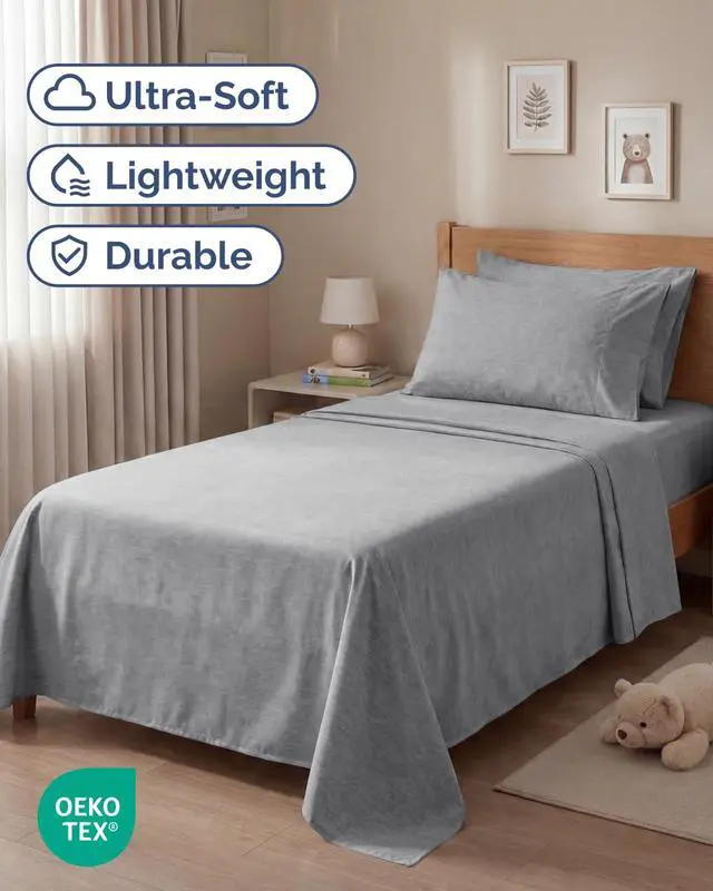Alt view image 2 of 7 - Twin 4 Piece Sheet Set - Comfy Breathable & Cooling - Soft Hotel Luxury Bedding Set with 8-16 Inch Deep Pockets - 1 Flat & 1 Fitted Sheet & 2 Pillowcases - Wrinkle Free & Easy Care - Heathered Grey