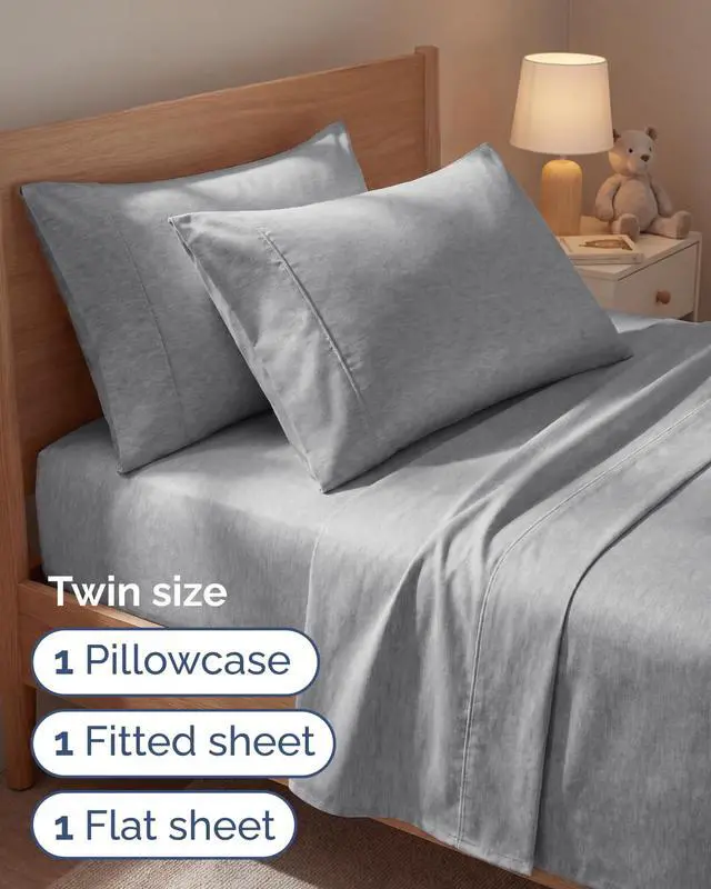 Alt view image 3 of 7 - Twin 4 Piece Sheet Set - Comfy Breathable & Cooling - Soft Hotel Luxury Bedding Set with 8-16 Inch Deep Pockets - 1 Flat & 1 Fitted Sheet & 2 Pillowcases - Wrinkle Free & Easy Care - Heathered Grey