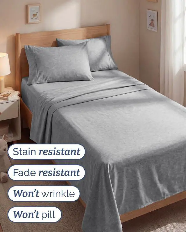 Alt view image 5 of 7 - Twin 4 Piece Sheet Set - Comfy Breathable & Cooling - Soft Hotel Luxury Bedding Set with 8-16 Inch Deep Pockets - 1 Flat & 1 Fitted Sheet & 2 Pillowcases - Wrinkle Free & Easy Care - Heathered Grey