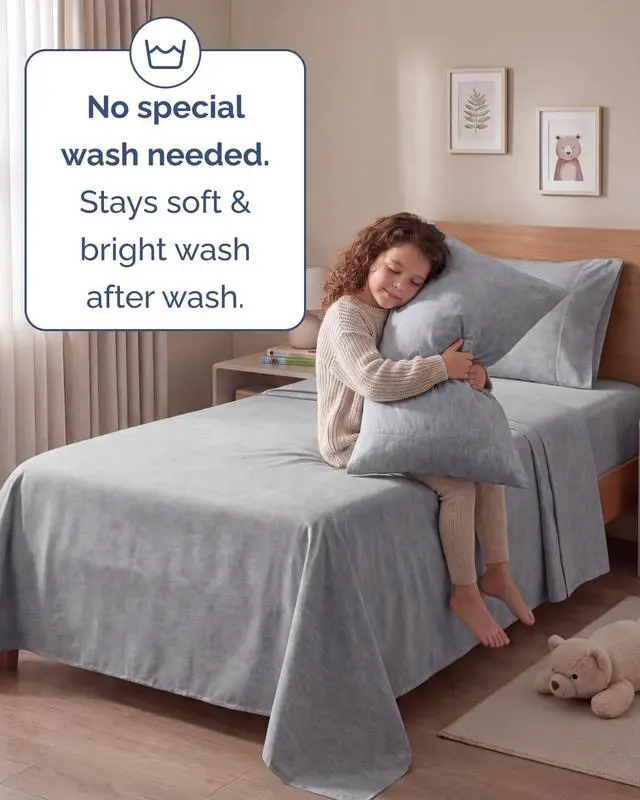 Alt view image 6 of 7 - Twin 4 Piece Sheet Set - Comfy Breathable & Cooling - Soft Hotel Luxury Bedding Set with 8-16 Inch Deep Pockets - 1 Flat & 1 Fitted Sheet & 2 Pillowcases - Wrinkle Free & Easy Care - Heathered Grey