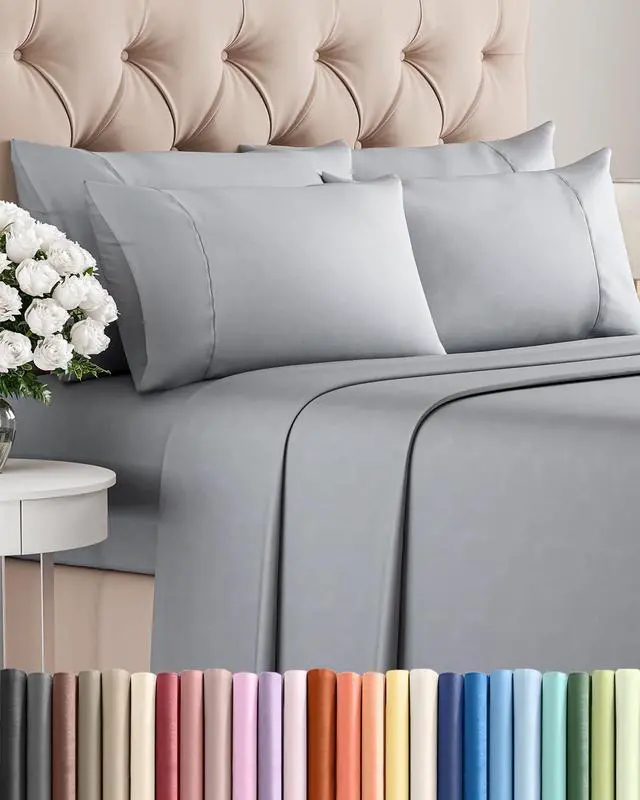 Main image of King 6 Piece Sheet Set - Comfy Breathable & Cooling - Ultra-Soft Hotel Luxury Bedding Set with 8-16 Inch Deep Pockets - 1 Flat & 1 Fitted Sheet & 4 Pillowcases - Wrinkle Free & Easy Care - Steel Blue