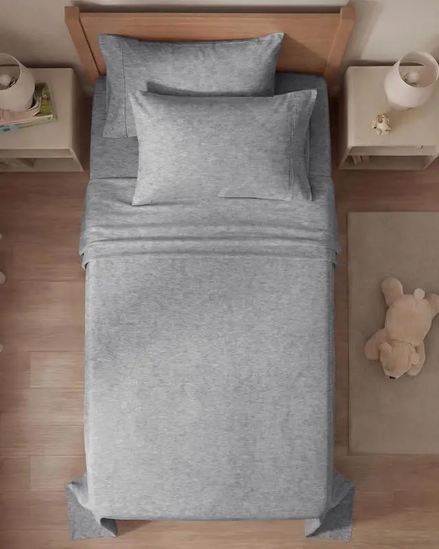Alt view image 7 of 7 - Twin 4 Piece Sheet Set - Comfy Breathable & Cooling - Soft Hotel Luxury Bedding Set with 8-16 Inch Deep Pockets - 1 Flat & 1 Fitted Sheet & 2 Pillowcases - Wrinkle Free & Easy Care - Heathered Grey