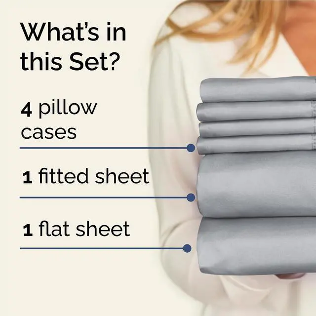 Alt view image 2 of 7 - Full 6 Piece Sheet Set - Comfy Breathable & Cooling - Ultra-Soft Hotel Luxury Bedding Set with 8-16 Inch Deep Pockets - 1 Flat & 1 Fitted Sheet & 4 Pillowcases - Wrinkle Free & Easy Care - Steel Blue