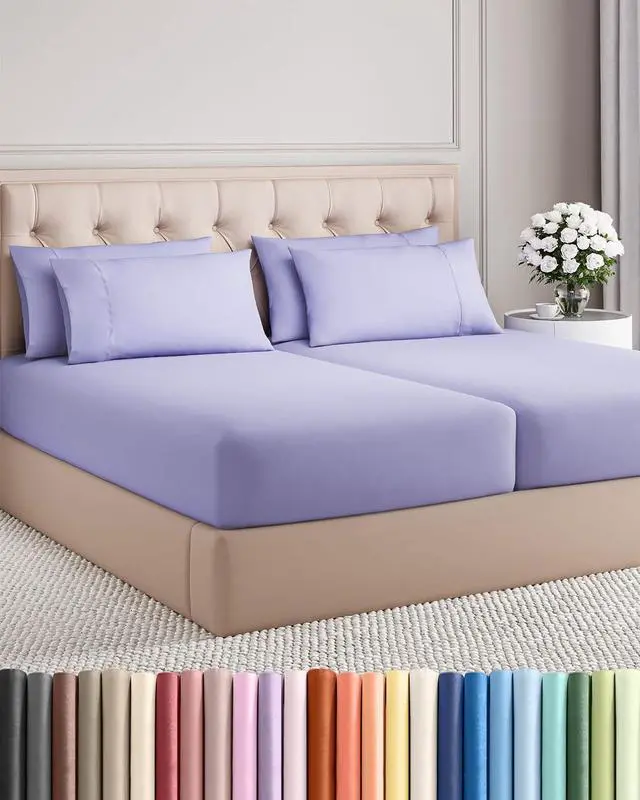 Main image of Split King 7 Piece Sheet Set - Comfy Breathable & Cooling - Soft Hotel Luxury Bedding Set with 8-16 Inch Deep Pockets - 1 Flat & 2 Fitted Sheet & 4 Pillowcases - Wrinkle Free & Easy Care - Lavender