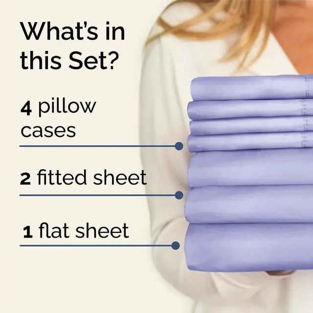 Alt view image 2 of 7 - Split King 7 Piece Sheet Set - Comfy Breathable & Cooling - Soft Hotel Luxury Bedding Set with 8-16 Inch Deep Pockets - 1 Flat & 2 Fitted Sheet & 4 Pillowcases - Wrinkle Free & Easy Care - Lavender