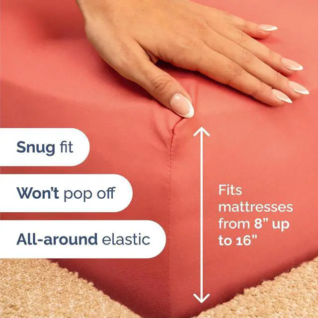 Alt view image 3 of 7 - Cal King 6 Piece Sheet Set - Comfy Breathable & Cooling - Ultra-Soft Hotel Luxury Bedding Set with 8-16 Inch Deep Pockets - 1 Flat & 1 Fitted Sheet & 4 Pillowcases - Wrinkle Free & Easy Care - Coral
