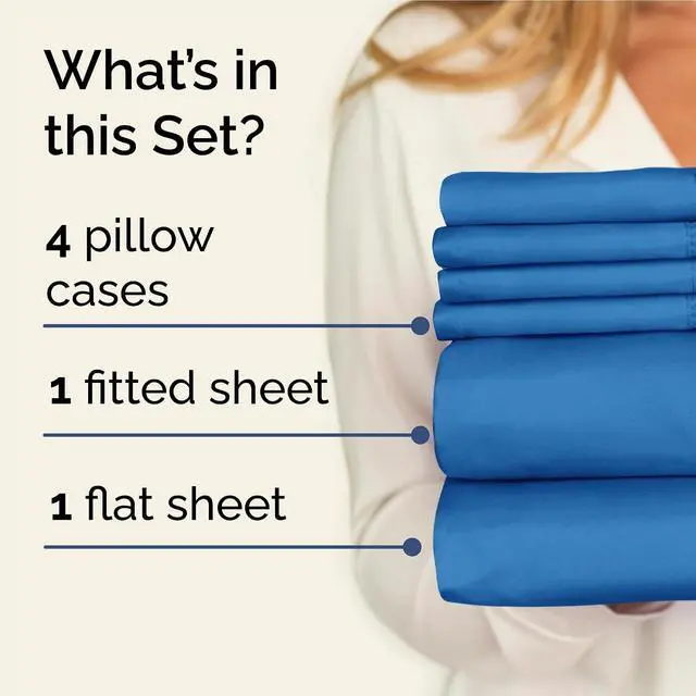 Alt view image 2 of 7 - Full 6 Piece Sheet Set - Comfy Breathable & Cooling - Ultra-Soft Hotel Luxury Bedding Set with 8-16 Inch Deep Pockets - 1 Flat & 1 Fitted Sheet & 4 Pillowcases - Wrinkle Free & Easy Care - Royal Blue