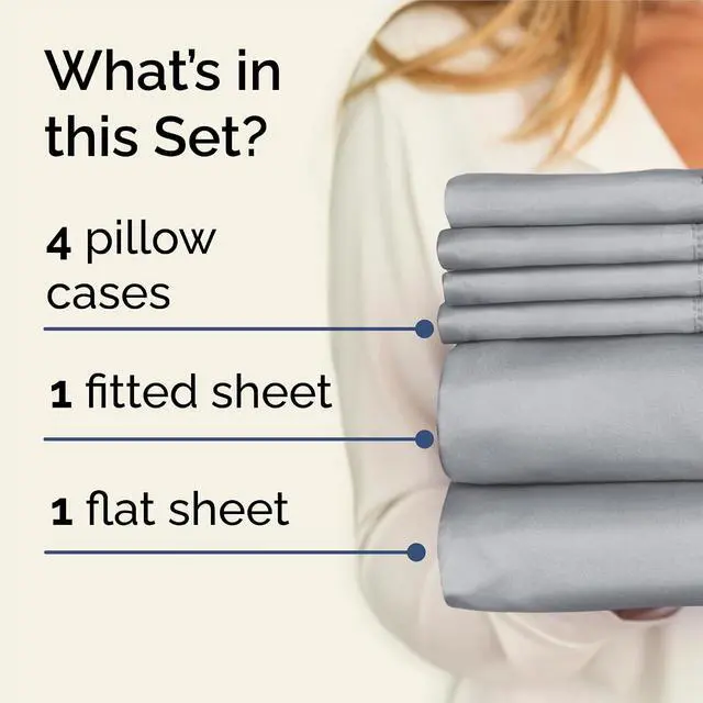 Alt view image 2 of 7 - King 6 Piece Sheet Set - Comfy Breathable & Cooling - Ultra-Soft Hotel Luxury Bedding Set with 8-16 Inch Deep Pockets - 1 Flat & 1 Fitted Sheet & 4 Pillowcases - Wrinkle Free & Easy Care - Steel Blue