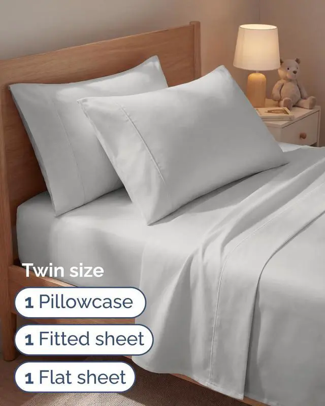 Alt view image 3 of 7 - Twin 4 Piece Sheet Set - Comfy Breathable & Cooling - Ultra-Soft Hotel Luxury Bedding Set w/ 8-16 Inch Deep Pockets - 1 Flat & 1 Fitted Sheet & 2 Pillowcases - Wrinkle Free & Easy Care - French Grey