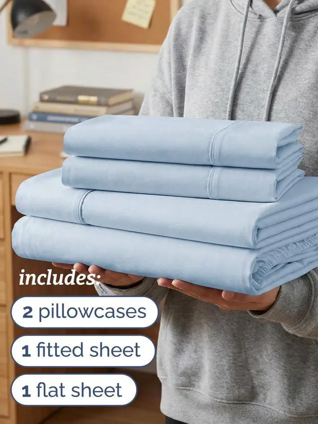 Alt view image 3 of 7 - Twin XL 4 Piece Sheet Set - Comfy Breathable & Cooling - Ultra-Soft Hotel Luxury Bedding Set w/ 8-16 Inch Deep Pockets - 1 Flat & 1 Fitted Sheet & 2 Pillowcases - Wrinkle Free & Easy Care - Sky Blue