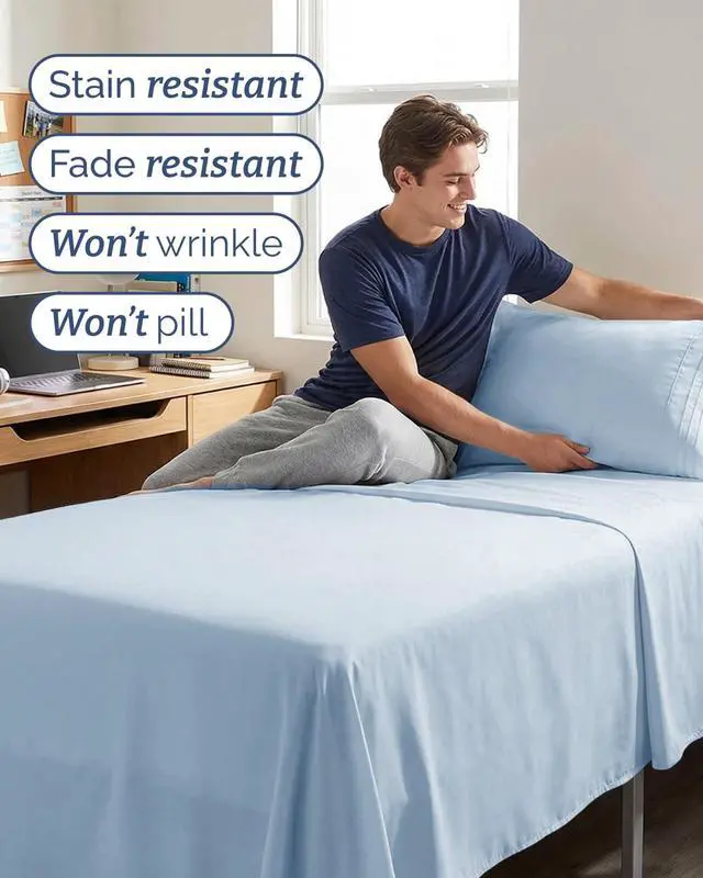 Alt view image 5 of 7 - Twin XL 4 Piece Sheet Set - Comfy Breathable & Cooling - Ultra-Soft Hotel Luxury Bedding Set w/ 8-16 Inch Deep Pockets - 1 Flat & 1 Fitted Sheet & 2 Pillowcases - Wrinkle Free & Easy Care - Sky Blue