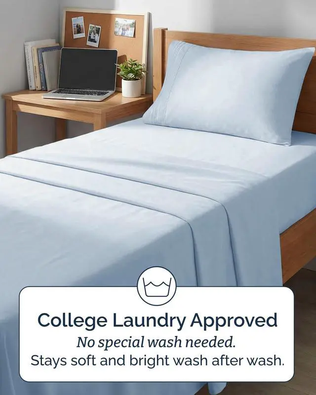 Alt view image 6 of 7 - Twin XL 4 Piece Sheet Set - Comfy Breathable & Cooling - Ultra-Soft Hotel Luxury Bedding Set w/ 8-16 Inch Deep Pockets - 1 Flat & 1 Fitted Sheet & 2 Pillowcases - Wrinkle Free & Easy Care - Sky Blue