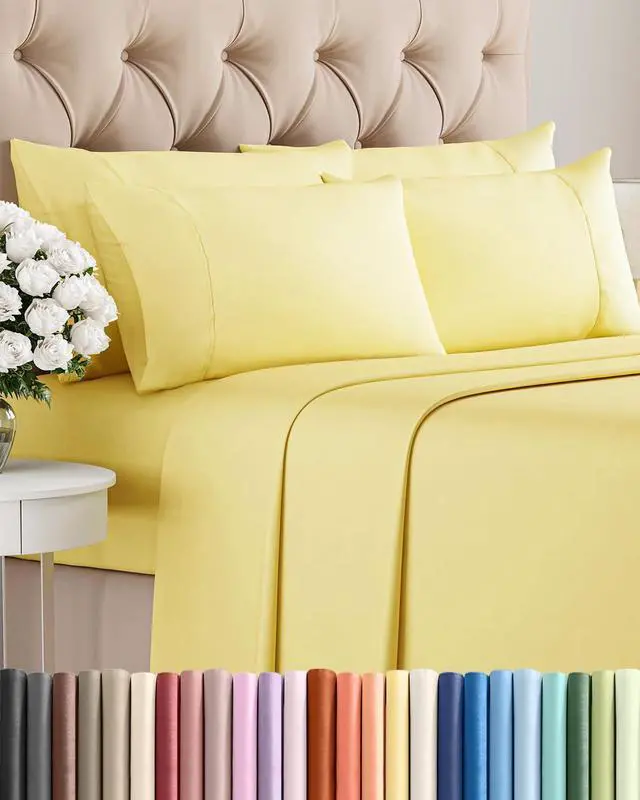 Main image of Full 6 Piece Sheet Set - Comfy Breathable & Cooling - Ultra Soft Hotel Luxury Bedding Set w/ 8-16 Inch Deep Pockets - 1 Flat & 1 Fitted Sheet & 4 Pillowcases - Cozy, Wrinkle Free & Easy Care - Yellow