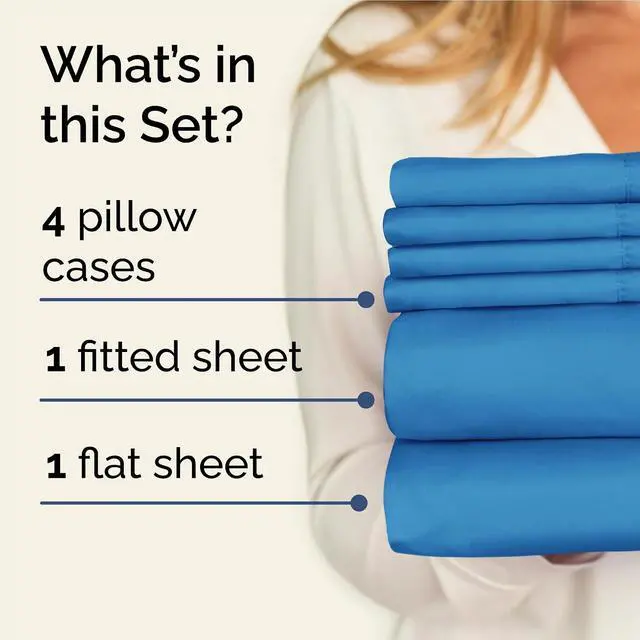 Alt view image 2 of 7 - Full 6 Piece Sheet Set - Comfy Breathable & Cooling - Ultra-Soft Hotel Luxury Bedding Set with 8-16 Inch Deep Pockets - 1 Flat & 1 Fitted Sheet & 4 Pillowcases - Wrinkle Free & Easy Care - Denim Blue