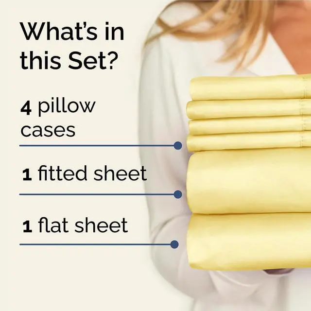 Alt view image 2 of 7 - Full 6 Piece Sheet Set - Comfy Breathable & Cooling - Ultra Soft Hotel Luxury Bedding Set w/ 8-16 Inch Deep Pockets - 1 Flat & 1 Fitted Sheet & 4 Pillowcases - Cozy, Wrinkle Free & Easy Care - Yellow