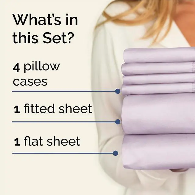 Alt view image 2 of 7 - King 6 Piece Sheet Set - Comfy Breathable & Cooling - Soft Hotel Luxury Bedding Set with 8-16 Inch Deep Pockets - 1 Flat & 1 Fitted Sheet & 4 Pillowcases - Wrinkle Free & Easy Care - Light Lavender