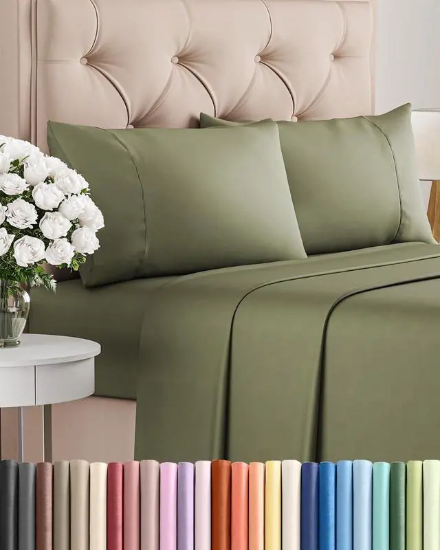 Main image of Twin 4 Piece Sheet Set - Comfy Breathable & Cooling - Ultra-Soft Hotel Luxury Bedding Set with 8-16 Inch Deep Pockets - 1 Flat & 1 Fitted Sheet & 2 Pillowcases - Wrinkle Free & Easy Care - Sage Green