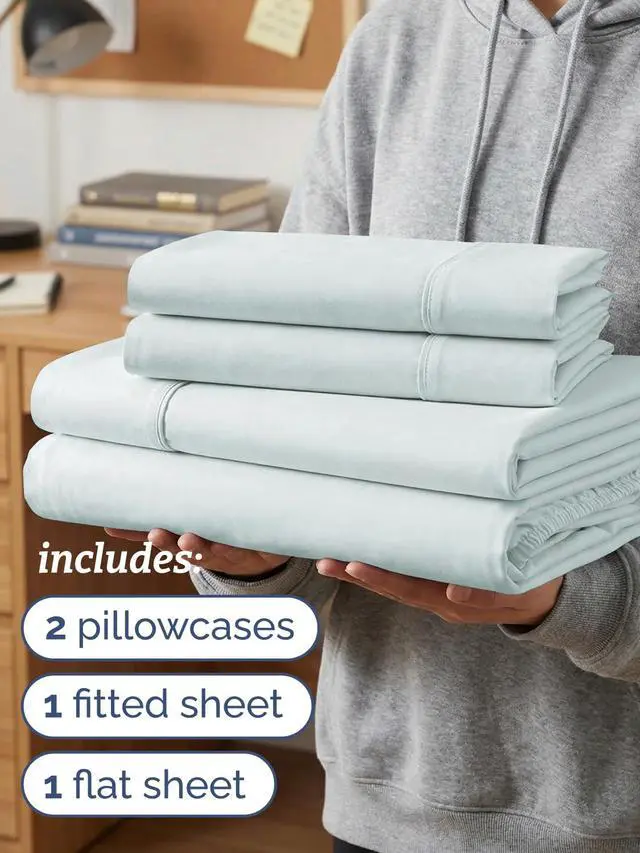 Alt view image 3 of 7 - Twin XL 4 Piece Sheet Set - Comfy Breathable & Cooling - Ultra-Soft Hotel Luxury Bedding Set w/ 8-16 Inch Deep Pockets - 1 Flat & 1 Fitted Sheet & 2 Pillowcases - Wrinkle Free & Easy Care - Ice Blue