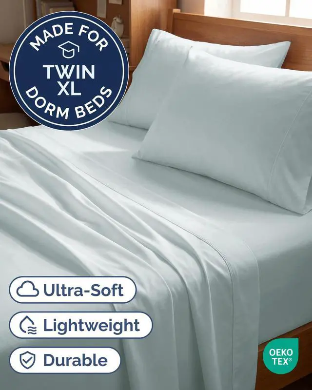 Alt view image 2 of 7 - Twin XL 4 Piece Sheet Set - Comfy Breathable & Cooling - Ultra-Soft Hotel Luxury Bedding Set w/ 8-16 Inch Deep Pockets - 1 Flat & 1 Fitted Sheet & 2 Pillowcases - Wrinkle Free & Easy Care - Ice Blue