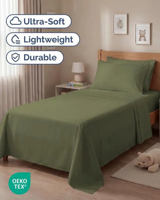 Alt view image 2 of 7 - Twin 4 Piece Sheet Set - Comfy Breathable & Cooling - Ultra-Soft Hotel Luxury Bedding Set with 8-16 Inch Deep Pockets - 1 Flat & 1 Fitted Sheet & 2 Pillowcases - Wrinkle Free & Easy Care - Sage Green