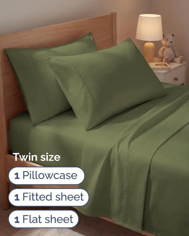 Alt view image 3 of 7 - Twin 4 Piece Sheet Set - Comfy Breathable & Cooling - Ultra-Soft Hotel Luxury Bedding Set with 8-16 Inch Deep Pockets - 1 Flat & 1 Fitted Sheet & 2 Pillowcases - Wrinkle Free & Easy Care - Sage Green