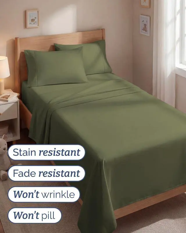 Alt view image 5 of 7 - Twin 4 Piece Sheet Set - Comfy Breathable & Cooling - Ultra-Soft Hotel Luxury Bedding Set with 8-16 Inch Deep Pockets - 1 Flat & 1 Fitted Sheet & 2 Pillowcases - Wrinkle Free & Easy Care - Sage Green