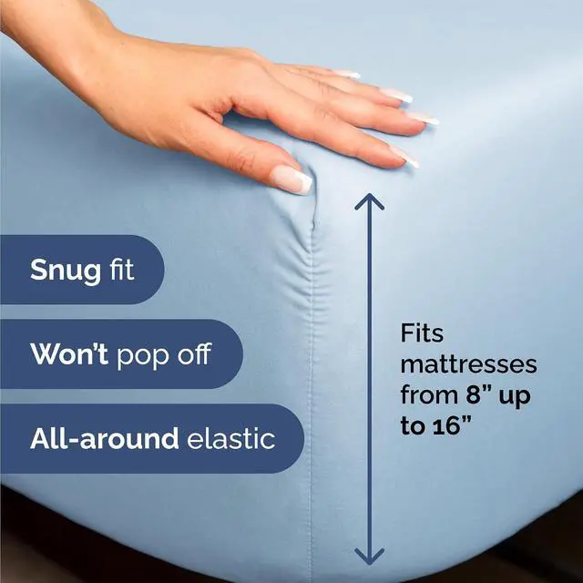 Alt view image 3 of 7 - Queen 6 Piece Sheet Set - Comfy Breathable & Cooling - Ultra-Soft Hotel Luxury Bedding Set with 8-16 Inch Deep Pockets - 1 Flat & 1 Fitted Sheet & 4 Pillowcases - Wrinkle Free & Easy Care - Baby Blue