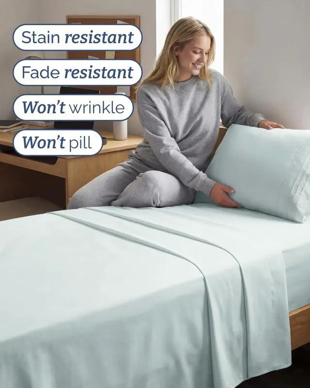 Alt view image 5 of 7 - Twin XL 4 Piece Sheet Set - Comfy Breathable & Cooling - Ultra-Soft Hotel Luxury Bedding Set w/ 8-16 Inch Deep Pockets - 1 Flat & 1 Fitted Sheet & 2 Pillowcases - Wrinkle Free & Easy Care - Ice Blue