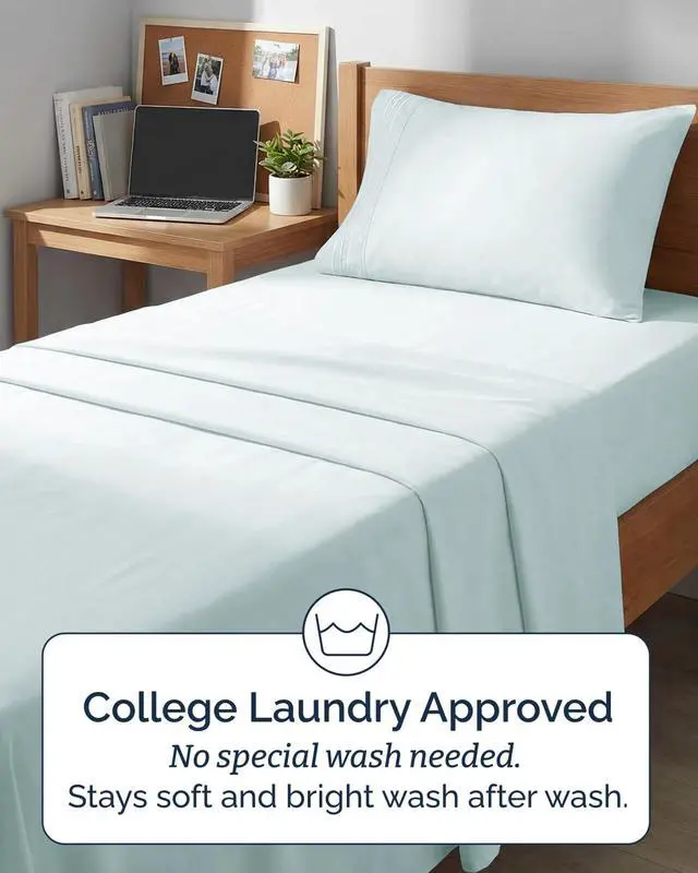 Alt view image 6 of 7 - Twin XL 4 Piece Sheet Set - Comfy Breathable & Cooling - Ultra-Soft Hotel Luxury Bedding Set w/ 8-16 Inch Deep Pockets - 1 Flat & 1 Fitted Sheet & 2 Pillowcases - Wrinkle Free & Easy Care - Ice Blue