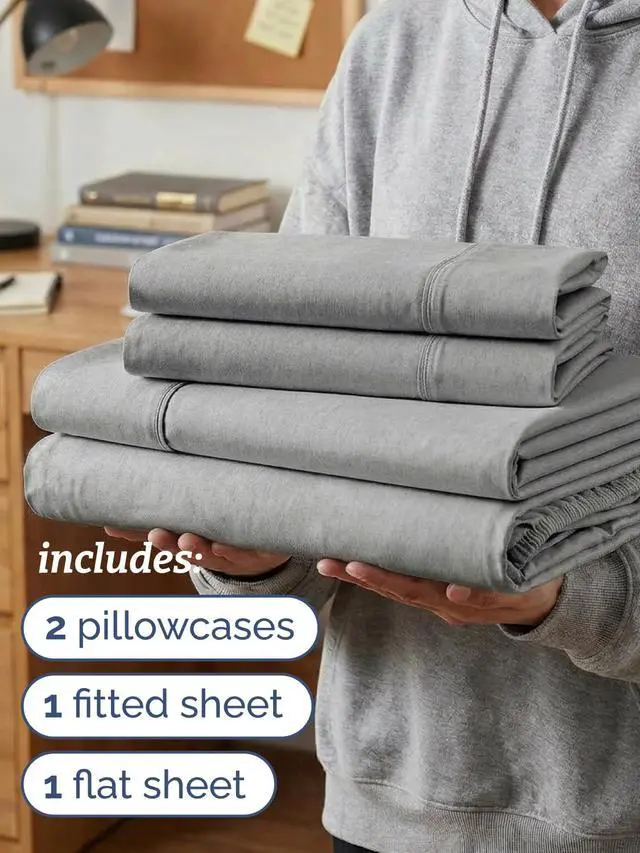 Alt view image 3 of 7 - Twin XL 4 Piece Sheet Set - Comfy Breathable & Cooling - Soft Hotel Luxury Bedding Set with 8-16 Inch Deep Pockets - 1 Flat & 1 Fitted Sheet & 2 Pillowcases - Wrinkle Free & Easy Care - Heathered Grey